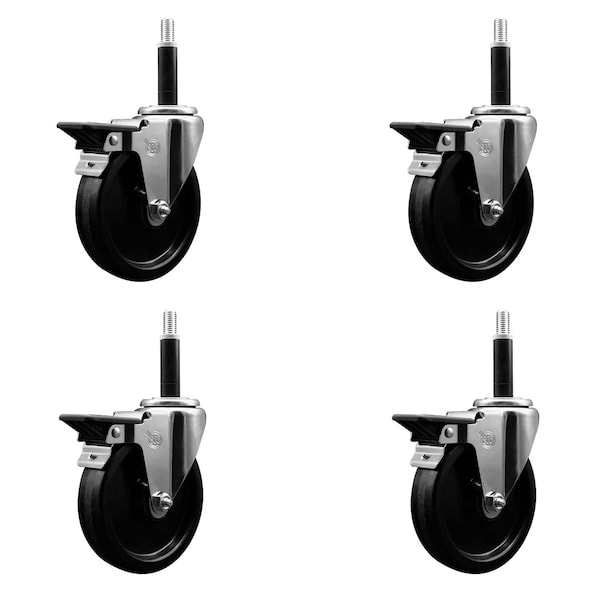 5'' Phenolic Swivel 3/4'' Expanding Stem Caster Set with Brake, 4PK